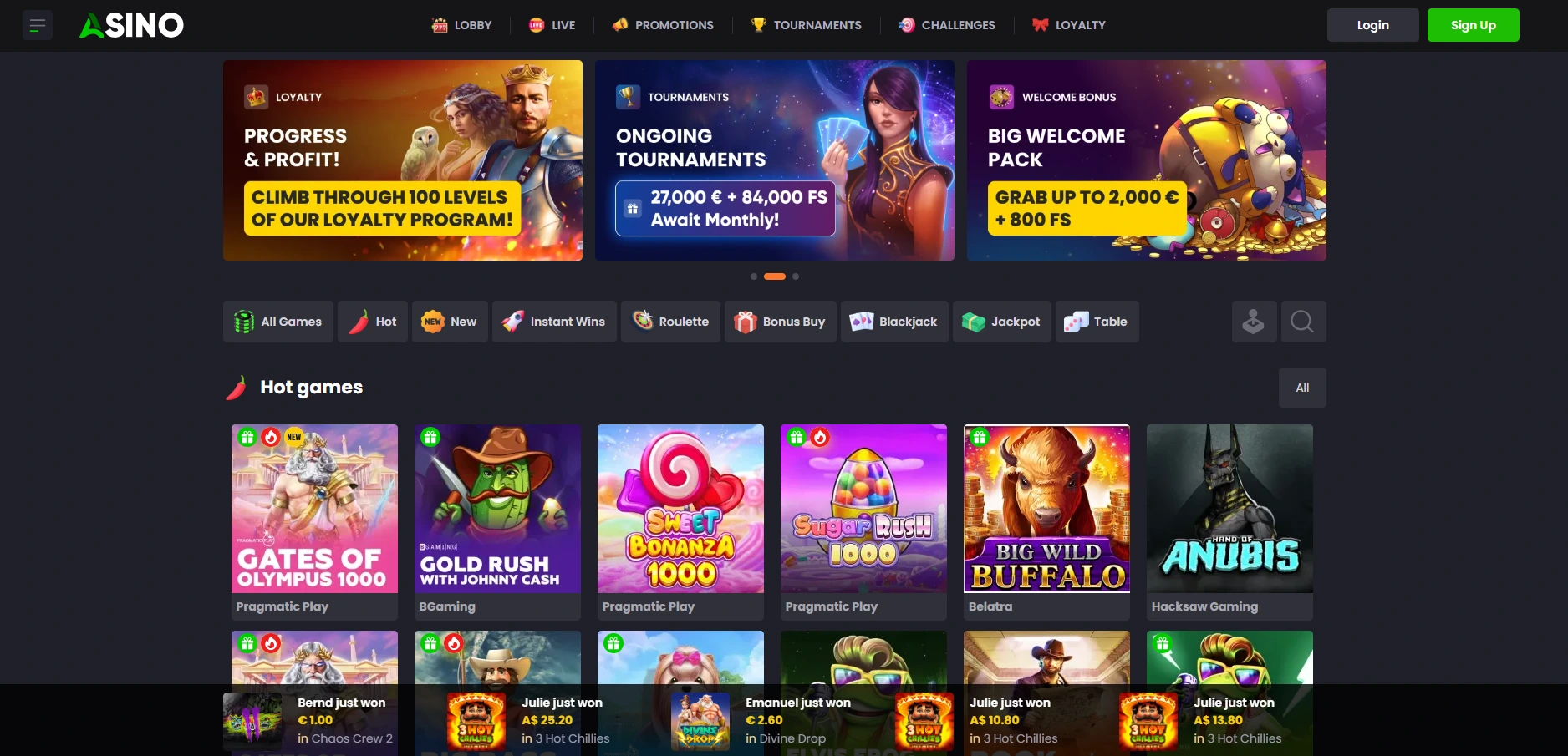 asino casino screen